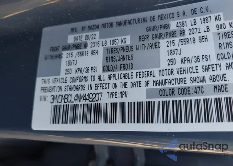 2022 Mazda Cx-30 Carbon Edition from USA, damaged, VIN 3MVDMBCL4NM449207